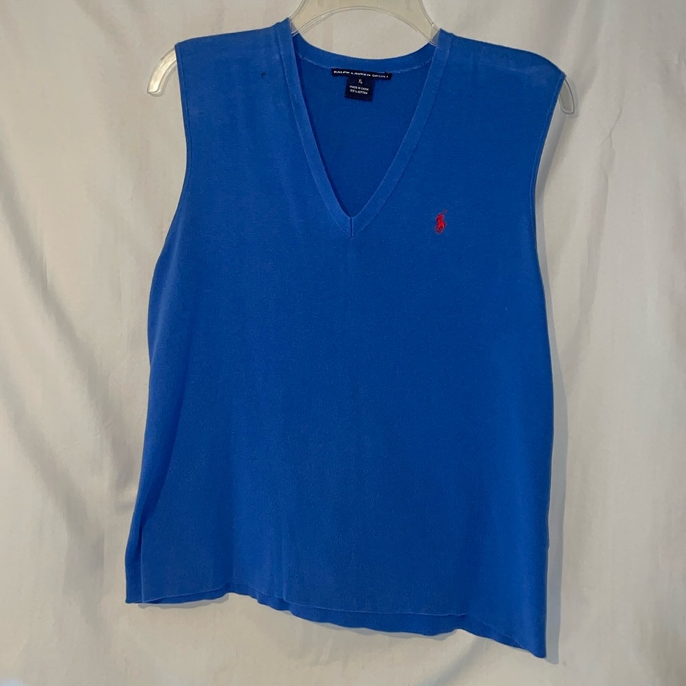 Ralph Lauren Sport sleeveless blue sweater.